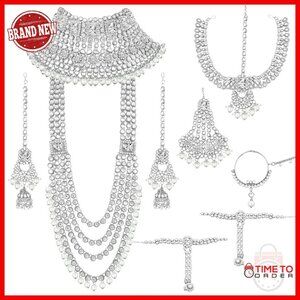 Traditional Indian Wedding Jewelry Set Long Choker Necklace Earrings Maang Tikka
